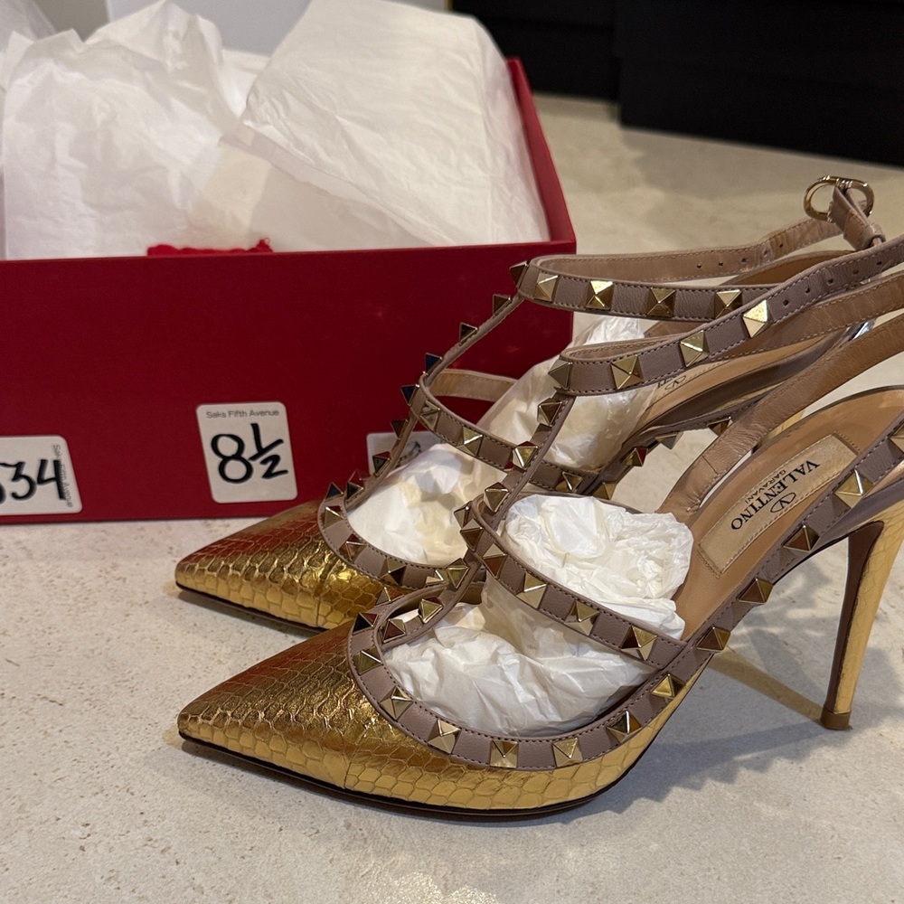 Valentino Gold and Tan Studded Heels